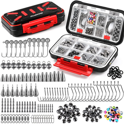 PLUSINNO Fishing Accessories Kit, Organized Fishing Tackle Box with Tackle Included, Fishing Hooks, Fishing Weights Sinkers, Swivels, Beads, Fishing Gear Set Equipment for Bass Trout