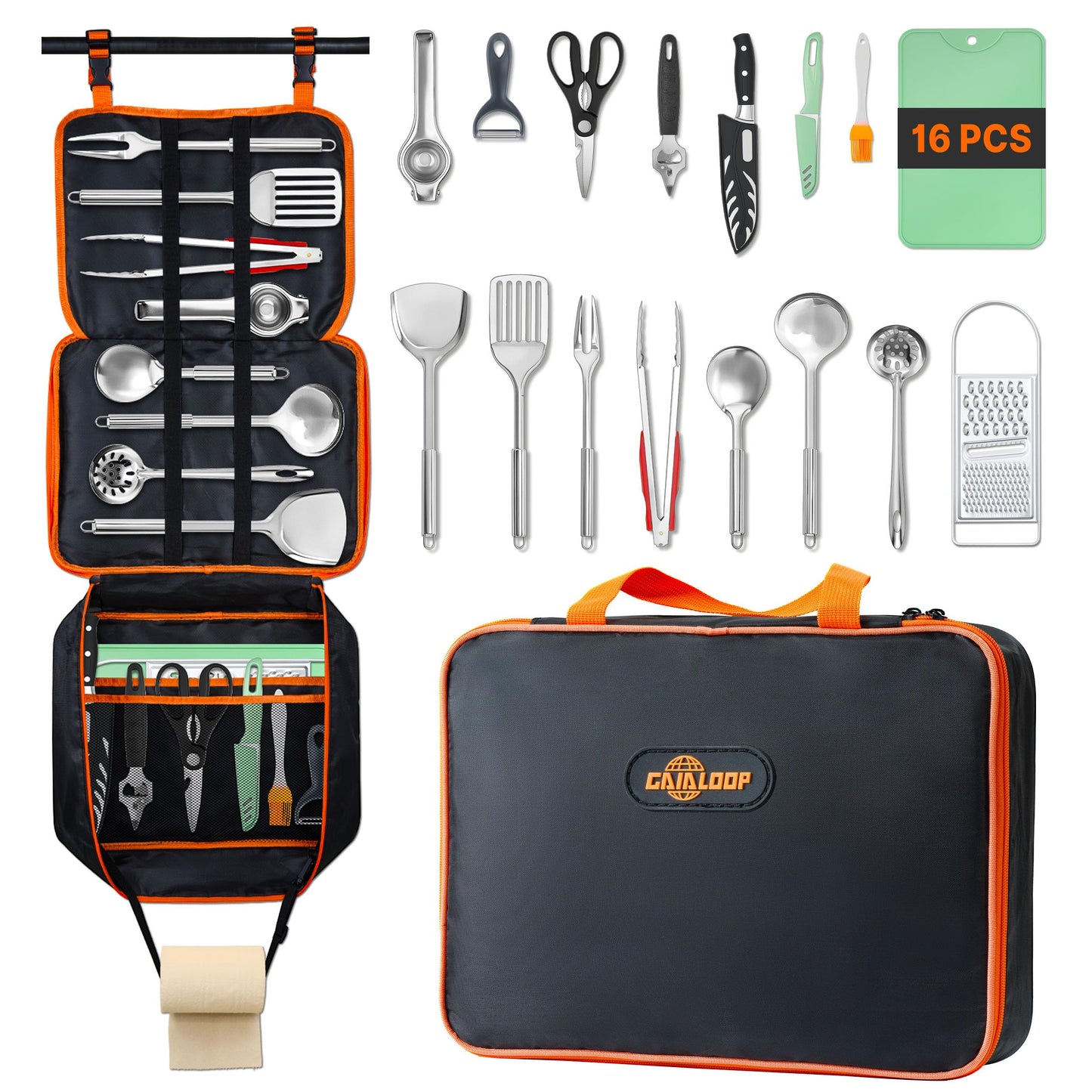 Gaialoop Portable Camping Cooking Utensils Set, Camp Kitchen Set with Organizer Bag, RV Essentials Outdoor Cooking Utensil Kit for Travel, Picnics, Camping, BBQs, Parties
