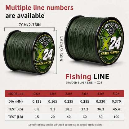 500M X24 PE Braided Fishing Line Green 24 Strands Super Strong Smooth Casting Multifilament Fishing Wire Fishing Accessories