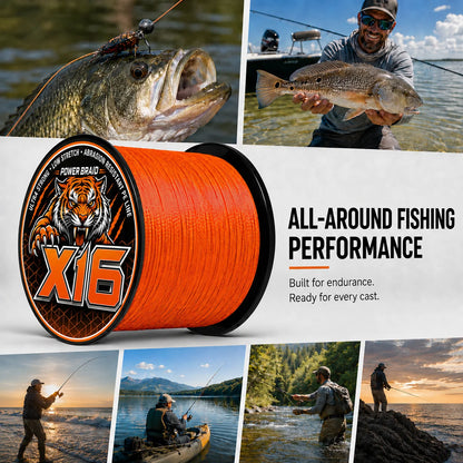 300M/328YDS New X16 Orange PE Braided Fishing Line, Heavy-Duty High-Density Braid for Saltwater & Freshwater