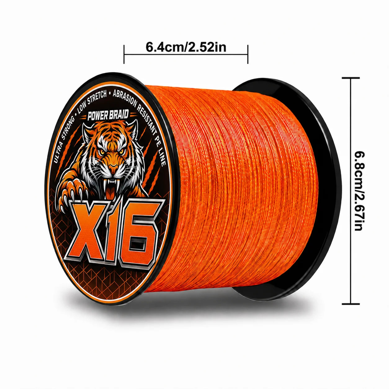 300M/328YDS New X16 Orange PE Braided Fishing Line, Heavy-Duty High-Density Braid for Saltwater & Freshwater