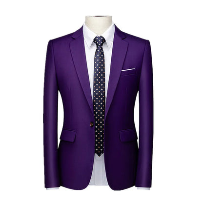 2026 New Men's Blue Suit Jacket, Single Button V-neck Dress Coat, Black Red Men Slim Blazer Spring Autumn Terno Masculino