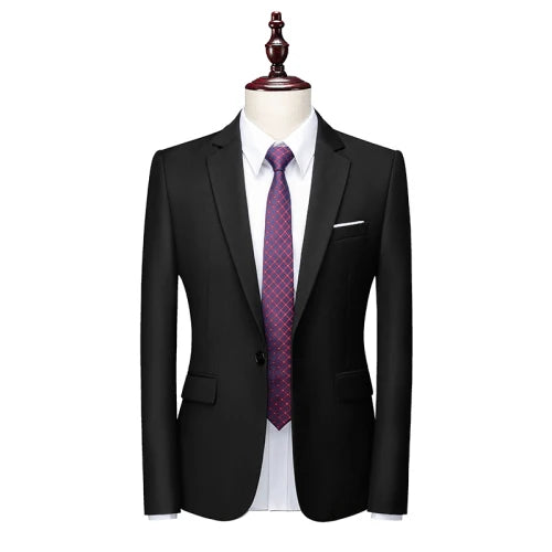 2026 New Men's Blue Suit Jacket, Single Button V-neck Dress Coat, Black Red Men Slim Blazer Spring Autumn Terno Masculino