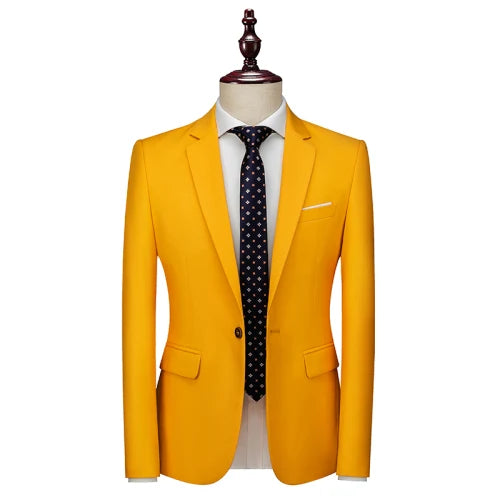 2026 New Men's Blue Suit Jacket, Single Button V-neck Dress Coat, Black Red Men Slim Blazer Spring Autumn Terno Masculino