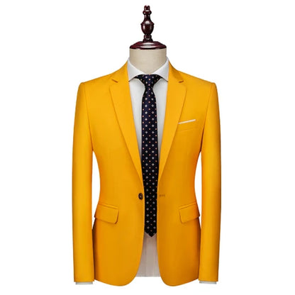 2026 New Men's Blue Suit Jacket, Single Button V-neck Dress Coat, Black Red Men Slim Blazer Spring Autumn Terno Masculino