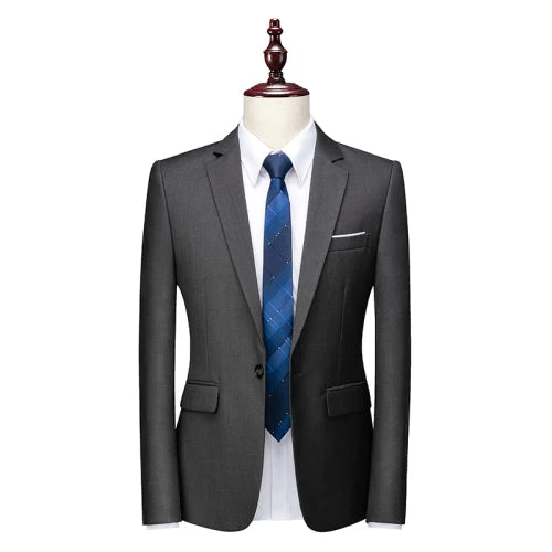 2026 New Men's Blue Suit Jacket, Single Button V-neck Dress Coat, Black Red Men Slim Blazer Spring Autumn Terno Masculino
