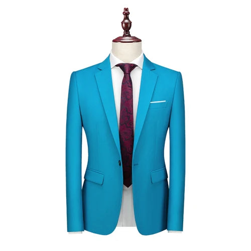 2026 New Men's Blue Suit Jacket, Single Button V-neck Dress Coat, Black Red Men Slim Blazer Spring Autumn Terno Masculino