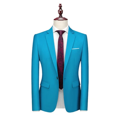2026 New Men's Blue Suit Jacket, Single Button V-neck Dress Coat, Black Red Men Slim Blazer Spring Autumn Terno Masculino