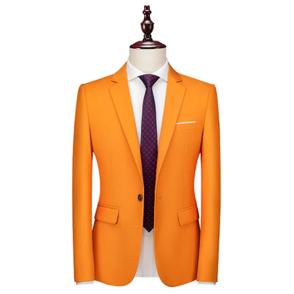 2026 New Men's Blue Suit Jacket, Single Button V-neck Dress Coat, Black Red Men Slim Blazer Spring Autumn Terno Masculino