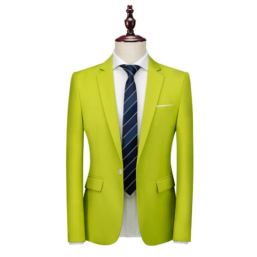 2026 New Men's Blue Suit Jacket, Single Button V-neck Dress Coat, Black Red Men Slim Blazer Spring Autumn Terno Masculino