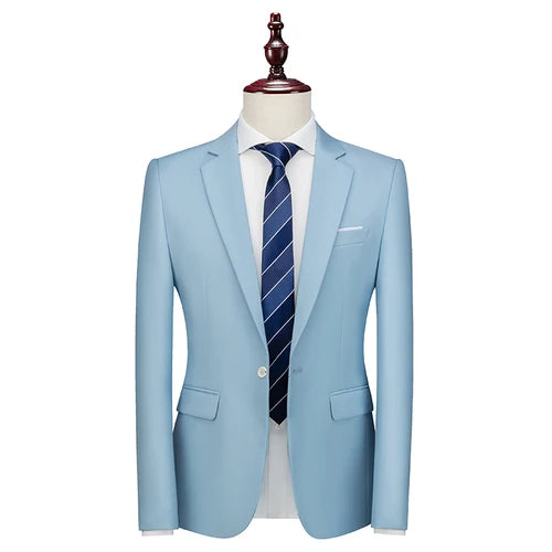 2026 New Men's Blue Suit Jacket, Single Button V-neck Dress Coat, Black Red Men Slim Blazer Spring Autumn Terno Masculino