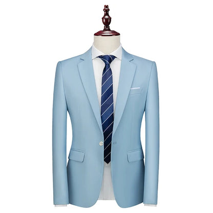 2026 New Men's Blue Suit Jacket, Single Button V-neck Dress Coat, Black Red Men Slim Blazer Spring Autumn Terno Masculino