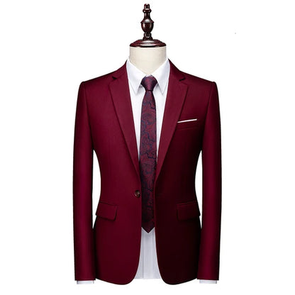 2026 New Men's Blue Suit Jacket, Single Button V-neck Dress Coat, Black Red Men Slim Blazer Spring Autumn Terno Masculino