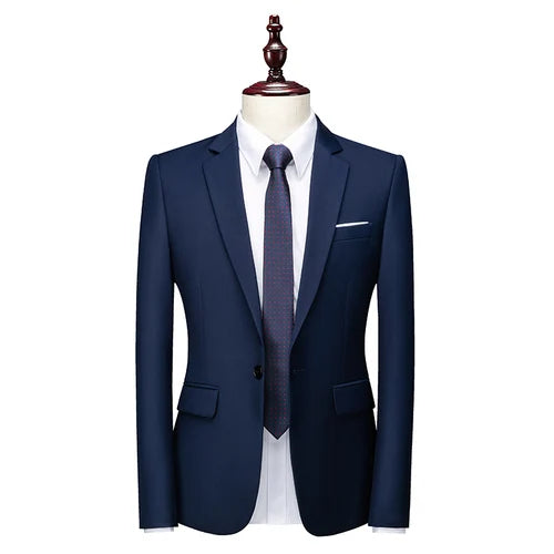 2026 New Men's Blue Suit Jacket, Single Button V-neck Dress Coat, Black Red Men Slim Blazer Spring Autumn Terno Masculino
