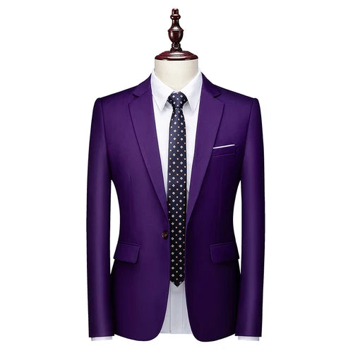 2026 New Men's Blue Suit Jacket, Single Button V-neck Dress Coat, Black Red Men Slim Blazer Spring Autumn Terno Masculino