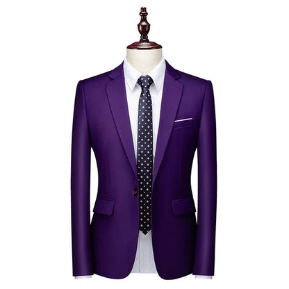 2026 New Men's Blue Suit Jacket, Single Button V-neck Dress Coat, Black Red Men Slim Blazer Spring Autumn Terno Masculino