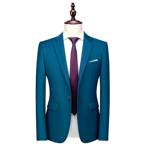 2026 New Men's Blue Suit Jacket, Single Button V-neck Dress Coat, Black Red Men Slim Blazer Spring Autumn Terno Masculino