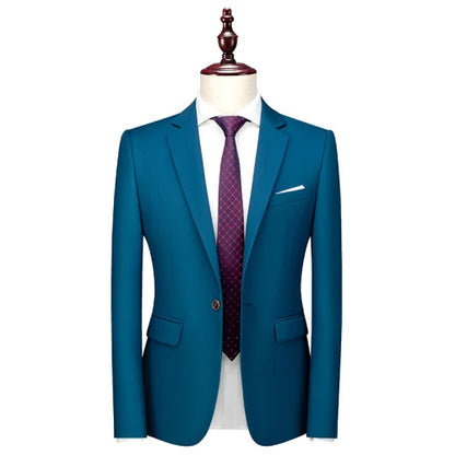 2026 New Men's Blue Suit Jacket, Single Button V-neck Dress Coat, Black Red Men Slim Blazer Spring Autumn Terno Masculino