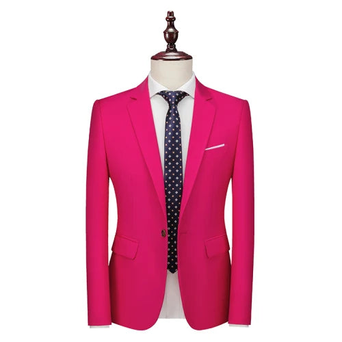 2026 New Men's Blue Suit Jacket, Single Button V-neck Dress Coat, Black Red Men Slim Blazer Spring Autumn Terno Masculino