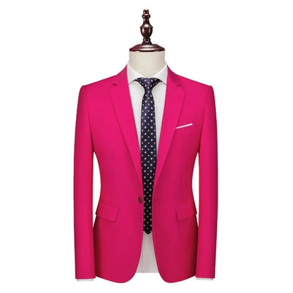 2026 New Men's Blue Suit Jacket, Single Button V-neck Dress Coat, Black Red Men Slim Blazer Spring Autumn Terno Masculino
