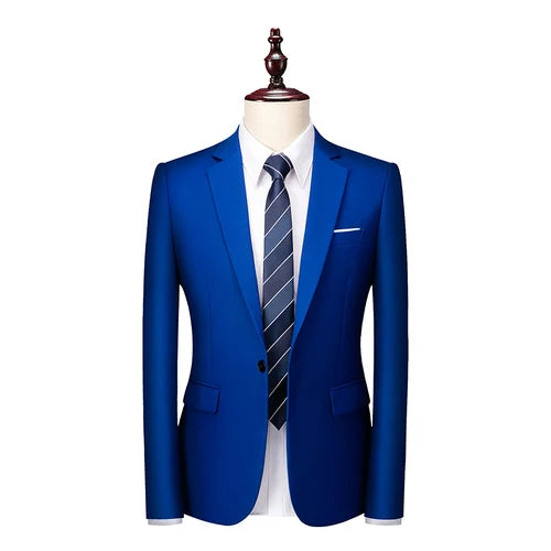2026 New Men's Blue Suit Jacket, Single Button V-neck Dress Coat, Black Red Men Slim Blazer Spring Autumn Terno Masculino