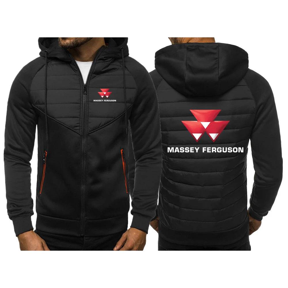 2025 Spring Autumn Men's Massey Ferguson Logo Print Patchwork Hooded Hoodies Slim Comfortable Coat High Street Fashion Jacket