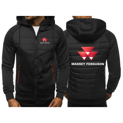 2025 Spring Autumn Men's Massey Ferguson Logo Print Patchwork Hooded Hoodies Slim Comfortable Coat High Street Fashion Jacket