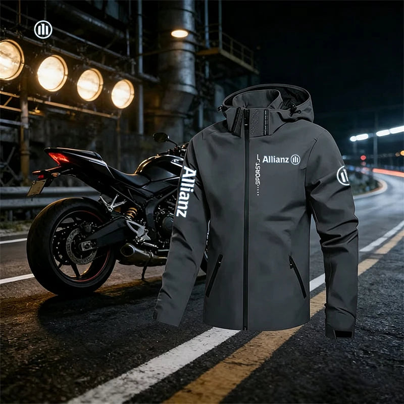 2026 Allianz Logo Men's Outdoor Casual Waterproof Raincoat - Lightweight Cycling Jacket - Hooded Street-Style Hiking Windproof J