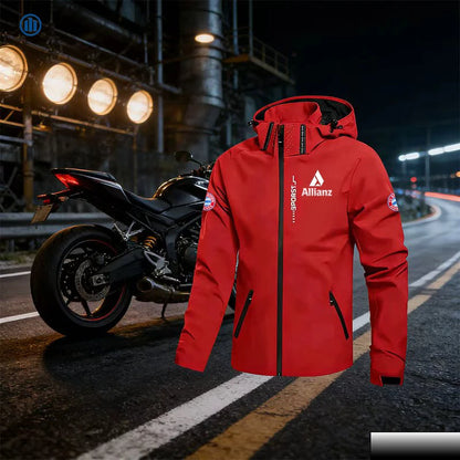 Allianz Brand Men's Hooded Windproof and Waterproof Jacket, Featuring a Detachable Hood and Zipper. Large-Sized Cycling Suit, a