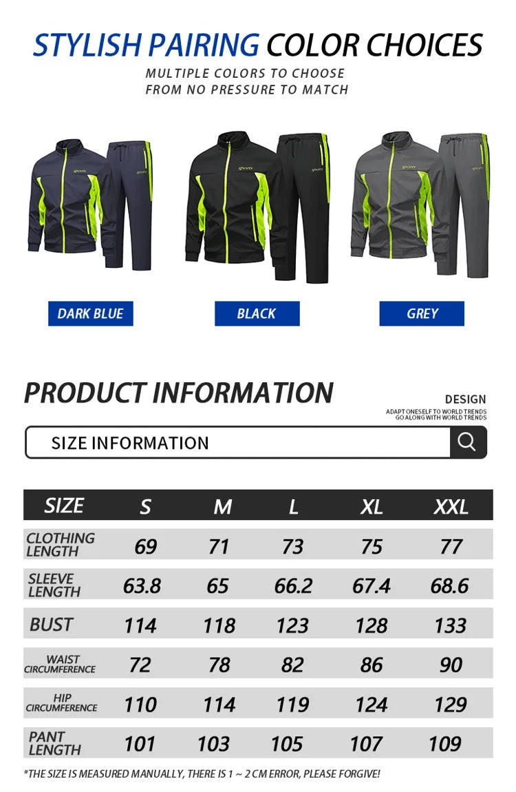New Men's cycling and running jacket for casual sports wear with a stand-up collar and multi-color design - 2-piece set-2526