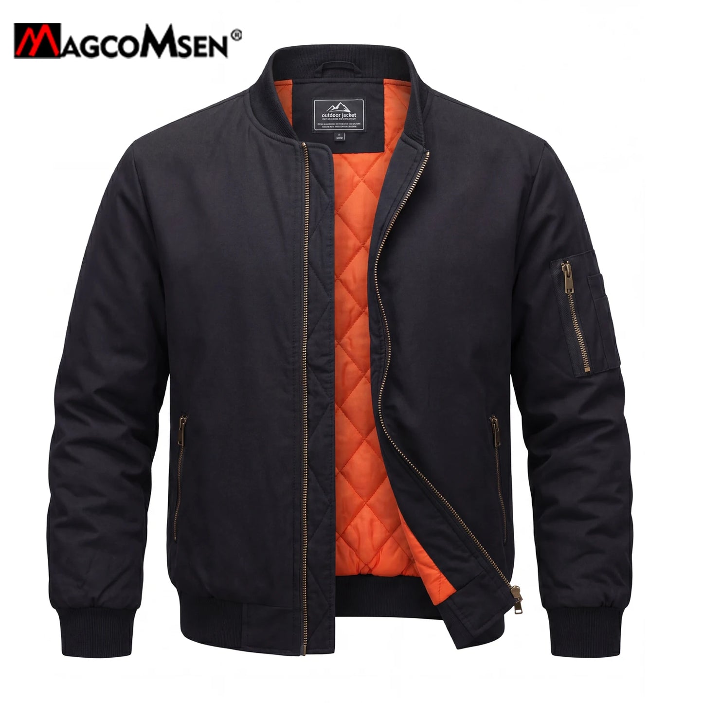 MAGCOMSEN Men's Aviator Jackets Thick Warm Orange Lining Bomber Jackets Fall Winter Casual Windproof Coats