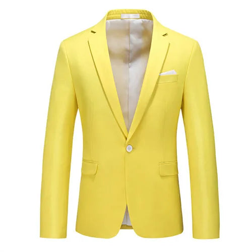 2026 New Men's Blue Suit Jacket, Single Button V-neck Dress Coat, Black Red Men Slim Blazer Spring Autumn Terno Masculino