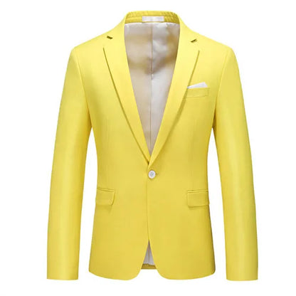 2026 New Men's Blue Suit Jacket, Single Button V-neck Dress Coat, Black Red Men Slim Blazer Spring Autumn Terno Masculino