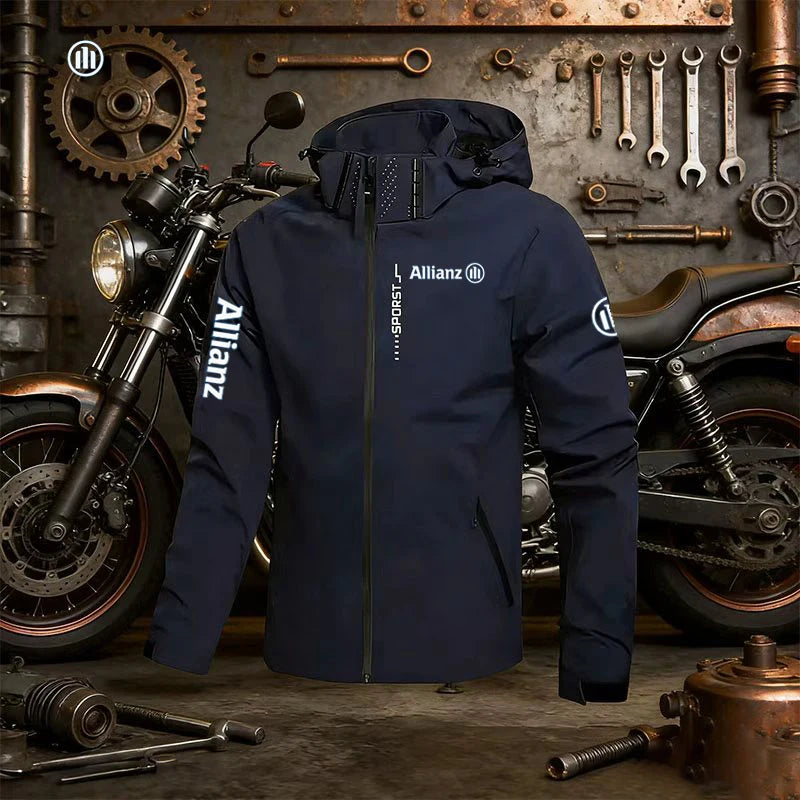 2026 Allianz Logo Men's Outdoor Casual Waterproof Raincoat - Lightweight Cycling Jacket - Hooded Street-Style Hiking Windproof J