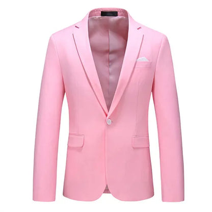 2026 New Men's Blue Suit Jacket, Single Button V-neck Dress Coat, Black Red Men Slim Blazer Spring Autumn Terno Masculino