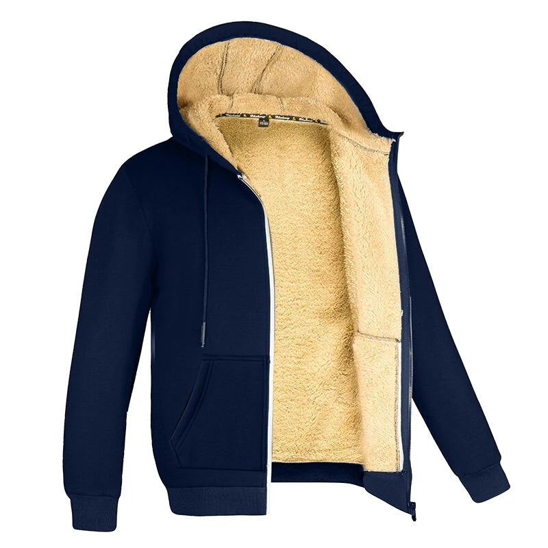 Winter Warm Thicken Coats Lambswool Men Jackets Casual Sports Fleece Coat Hooded Black Navy Blue