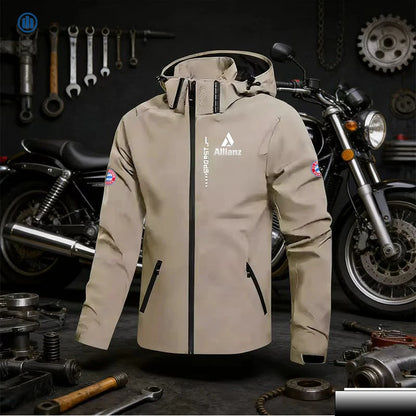 Allianz Brand Men's Hooded Windproof and Waterproof Jacket, Featuring a Detachable Hood and Zipper. Large-Sized Cycling Suit, a