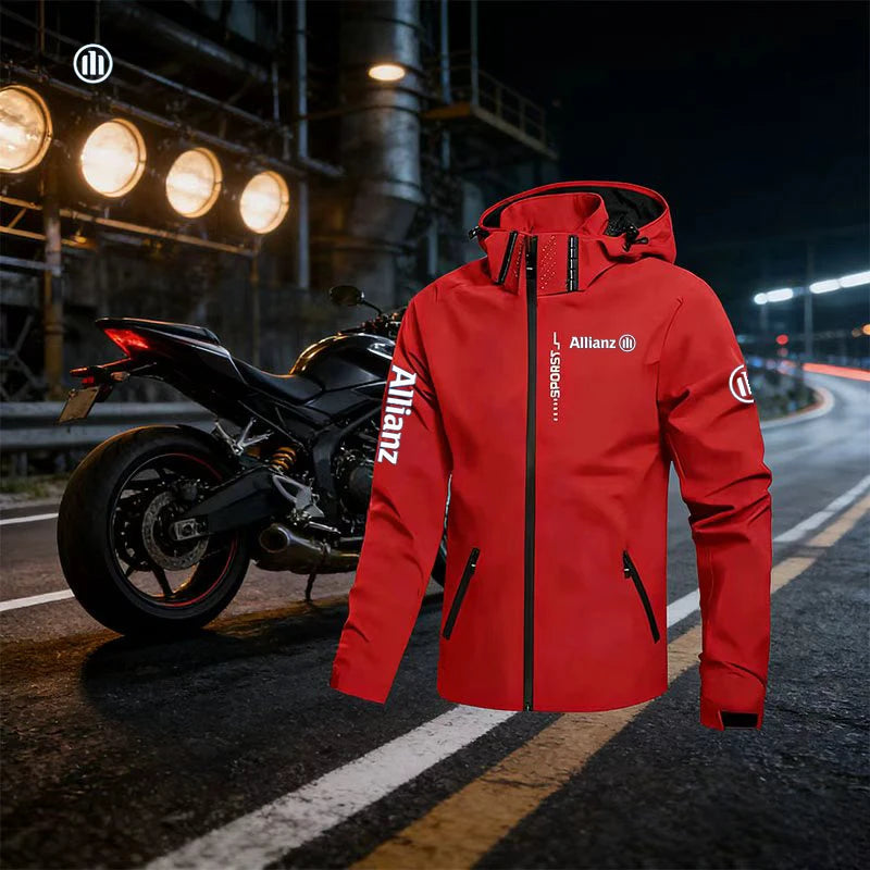 2026 Allianz Logo Men's Outdoor Casual Waterproof Raincoat - Lightweight Cycling Jacket - Hooded Street-Style Hiking Windproof J