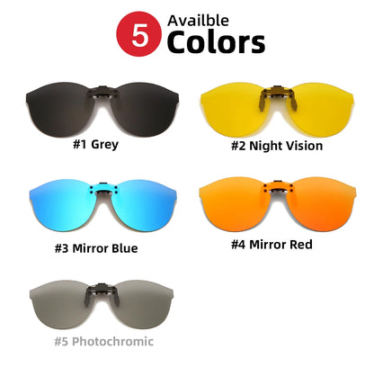 Flip Up Clip on Sunglasses Polarized Fishing Men Grey Color Change Lens Driving UV400 Big Aviation Rimless Night Vision Shades