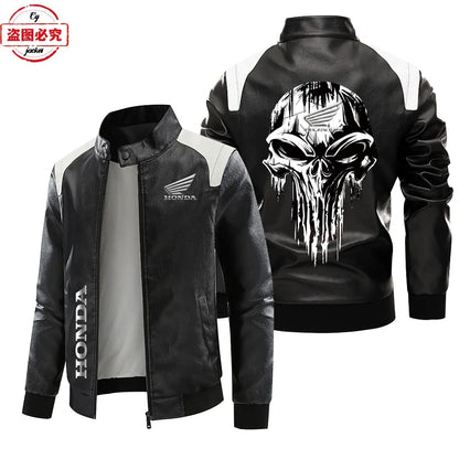 Honda Motorcycle Wings LOGO Cycling Suit Washed Pu Leather Jacket Spring and Autumn Men's Honda Contrasting Leather Jacket