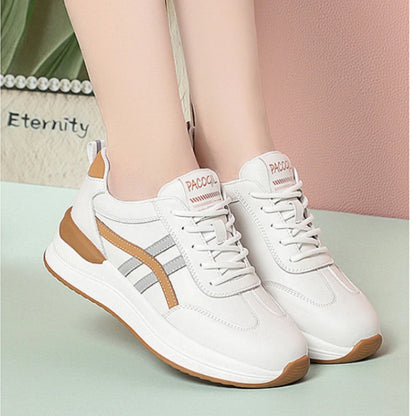 Spring Autumn Flat-Soled White Women's Soft Leather Sports Single Shoes Soft Sole Comfortable Thick Sole Travel Casual Shoes