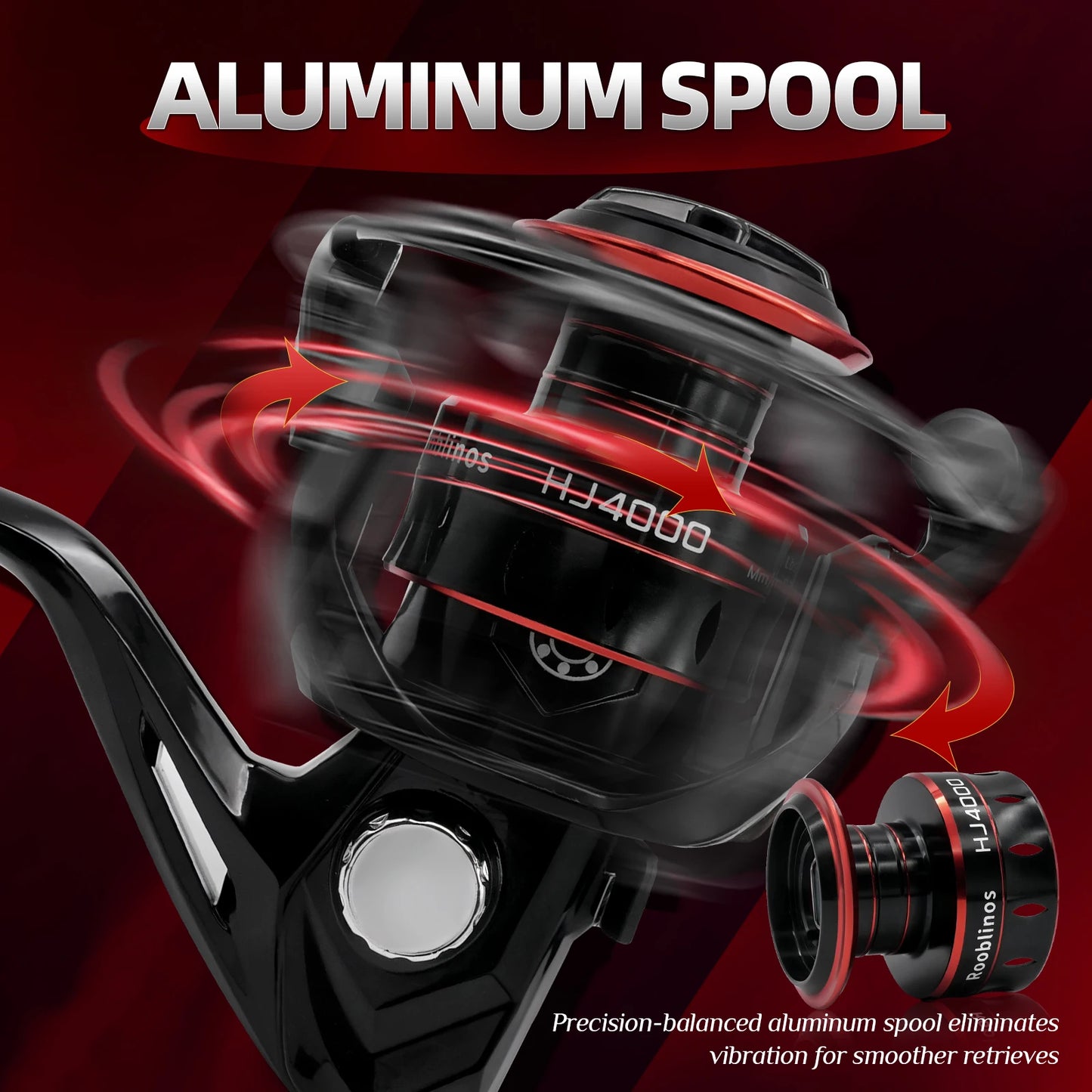 ROOBLINOS HJ1000-7000 Series  Lure Spinning Reels, Metal Spool, 5.2:1 Gear Ratio, 12KG Max Drag Power, Foldable Handle