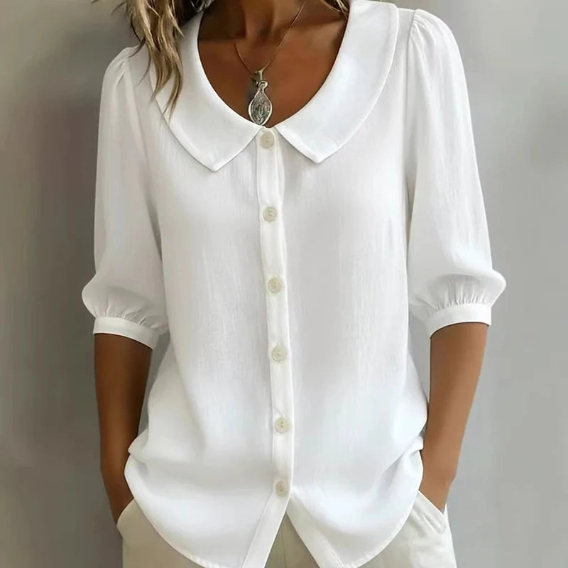 Summer Loose Shirt Women Button Tops Casual Cotton Linen Blouse Shirt Blusa Casual Short Sleeve Shirts For Women Thin Cardigan
