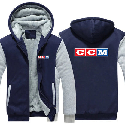 CCM Men's Winter Hoodies Thickened Warm Coat 2023 New Men Casual Coat Fashion Zipper Solid Color Fleece Long Sleeve Jacket Top