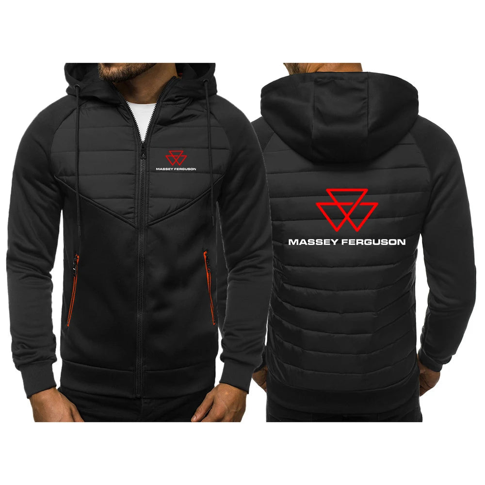 2025 Spring Autumn Men's Massey Ferguson Logo Print Patchwork Hooded Hoodies Slim Comfortable Coat High Street Fashion Jacket
