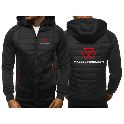 2025 Spring Autumn Men's Massey Ferguson Logo Print Patchwork Hooded Hoodies Slim Comfortable Coat High Street Fashion Jacket