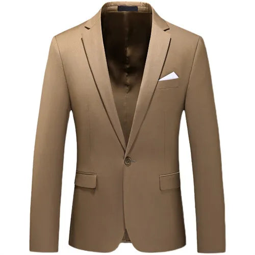 2026 New Men's Blue Suit Jacket, Single Button V-neck Dress Coat, Black Red Men Slim Blazer Spring Autumn Terno Masculino