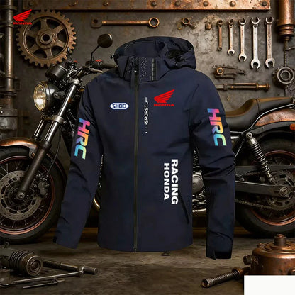 Honda Logo Comfortable Men's Windproof and Rainproof Jacket, Suitable for All Seasons, with a Brim and Solid Color Design. The H