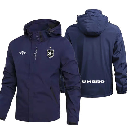 UMBRO LOGO Sporty Windbreaker Men's Spring-Autumn Windproof And Water-Resistant Hooded Jacket For Running, Outdoor Training Coat