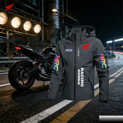 Honda Logo Comfortable Men's Windproof and Rainproof Jacket, Suitable for All Seasons, with a Brim and Solid Color Design. The H